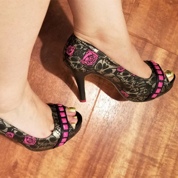 Iron Fist Pink Grey Black Fetish Heels Peep Toe 7 - Picture 7 of 15